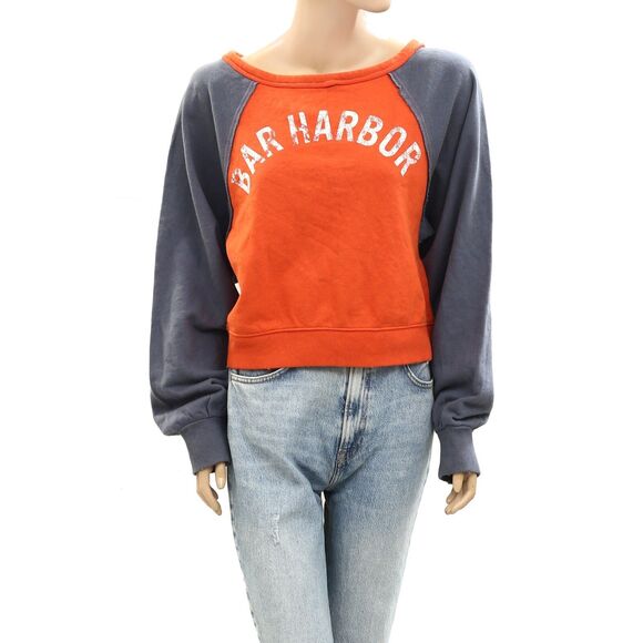 Free People Harbor Sweatshirt Top Pullover Slouchy Ribbed Printed XS NEW 275778 - Picture 5 of 8